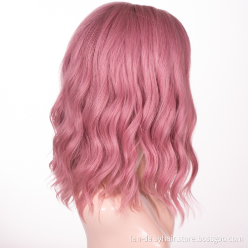 2021 Wholesale Price Straight Curly Wigs with Lace Frontal Pink Synthetic Wigs For Black women